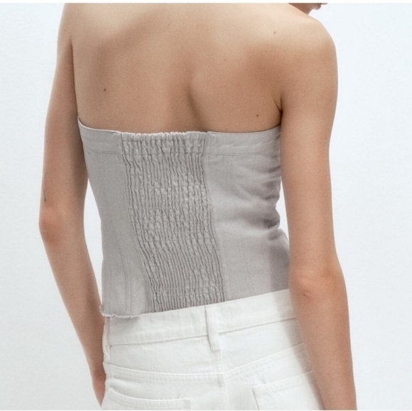 NWT Zara Strapless Denim Button Up Tube Top Silver Size S - Picture 3 of 10